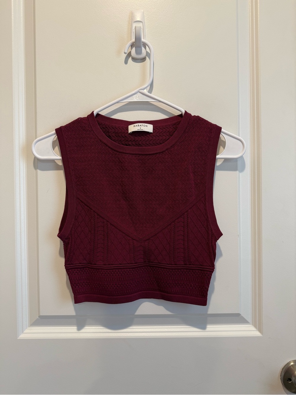 Babaton Pointelle Tank Burgundy Knit Crop Top Sleeveless Aritzia Size S